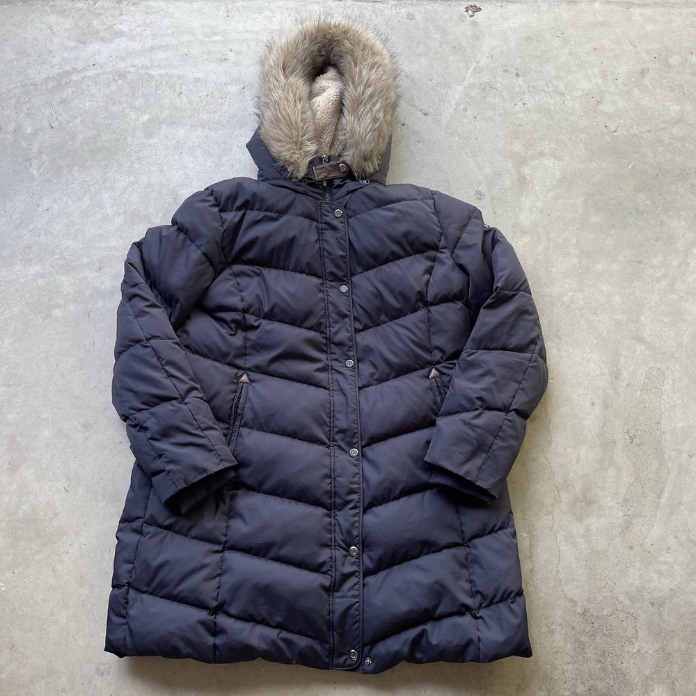 Lauren Ralph Lauren Women's Faux-Fur Trim Hooded Duck Down Puffer Jacket Size XL